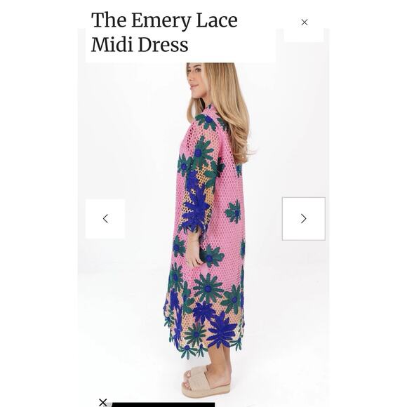 NWT $228 J Marie Emery Lace Midi Dress Navy Embroidered Floral Lined, Small - Picture 3 of 10